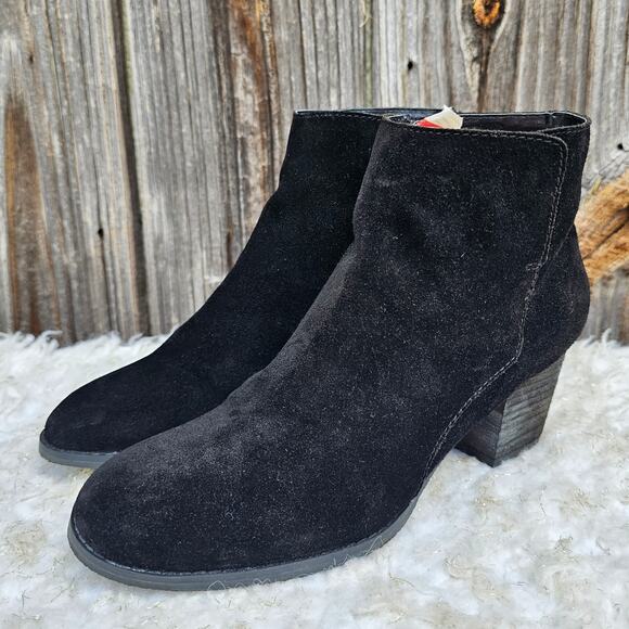 Black Ankle Booties J. JILL Size 8.5 Suede Leather Zip Heeled Boots Side Zip - Picture 3 of 13